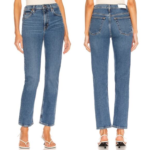 RE/DONE 70s Straight Jeans Women’s Size 26 Worn in Saf Blue Stretch Fit